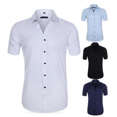 Chemise blanche à manches courtes pour homme, extensible dans les quatre sens, couleur unie, très extensible et anti-plis