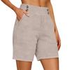 Weiche Shorts aus Baumwollleinen für Damen, Taschen, weicher Knopfverschluss, kein Reißverschluss, schmale Passform