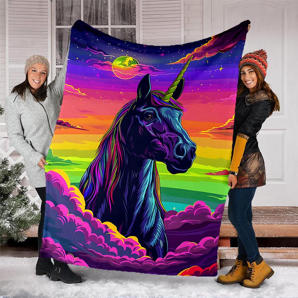1pc Unicorn Fantasy Artwork Print Outdoor Blanket, Lightweight Polyester,