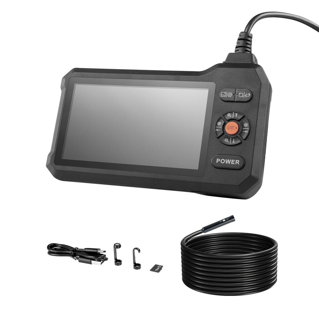 VEVOR Triple Lens Endoscope with Light, 5" HD IPS Screen Industrial Borescope Camera, 1280 X 720 Lens, 8 + 2 LEDs, 8X Zoom