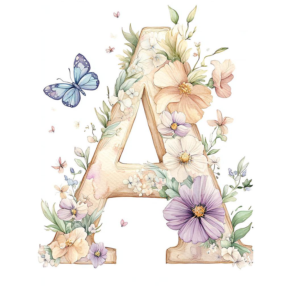 Poster Floral Letter "A" For Children Poster Floral Letter "A" For Children, 50X70 Cm, Without Frame, Premium Canvas On Stretcher