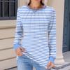 Women's Fashion Casual Striped Print Pleated Comfortable Round Neck Loose Long Sleeve T-shirt Top
