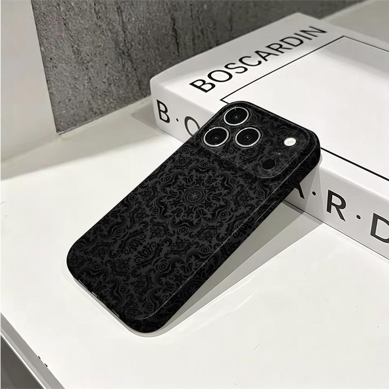 Gothic Intricate Black Symmetrical Mandala Pattern Art Film Aesthetic Protective Shockproof Bumper Phone Case Cover For iPhone 14 15 16 Pro Max Plus