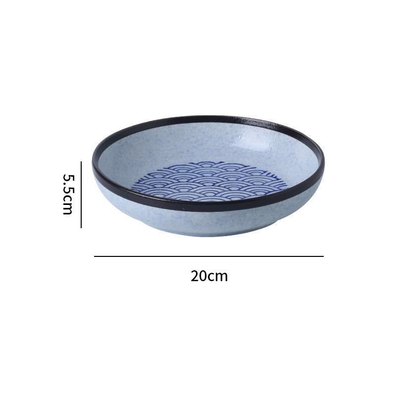 Japanese Classic Blue Pattern Tableware Hotel Style Western Food Plate Deep Plate Household High Value Shallow Plate Ceramic Disc