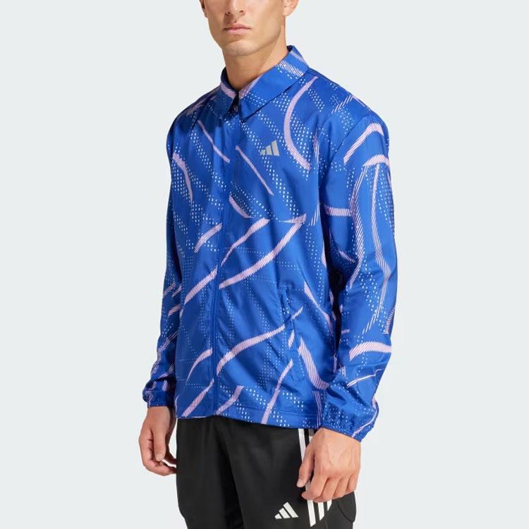 Adidas Break The Norm Patterned Running Long Sleeve Jacket Men Jacket Blue IQ3805