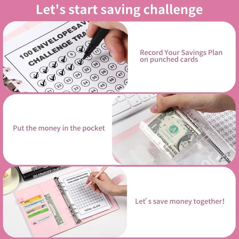 100 Days Envelope Savings Challenge Binder Save Money Challenges Loose-Leaf Binder Budget Binder with Cash Money Organizer