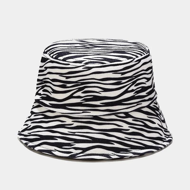 New Women Woolen Bucket Caps Trendy Cow Pattern Outdoor Travel Sun Hat Protection Fisherman Cap Fashion Shading Panama Hats