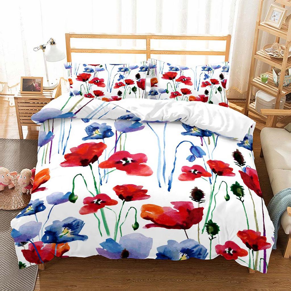 3D Rose Bedding Set Valentine's Day Duvet Cover Pillowcase for Girls and Ladies Room Full Size Soft Quilt Cover Modern Romantic Flower Bedcover