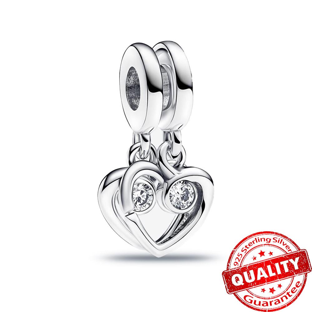 Sweet Copper Double Love Heart Split Charm Fit Original Bracelet Linked Mother & Daughter Charms Diy Jewelry