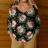 Women's Casual V-Neck Long Sleeve Knitted Christmas Print Pullover