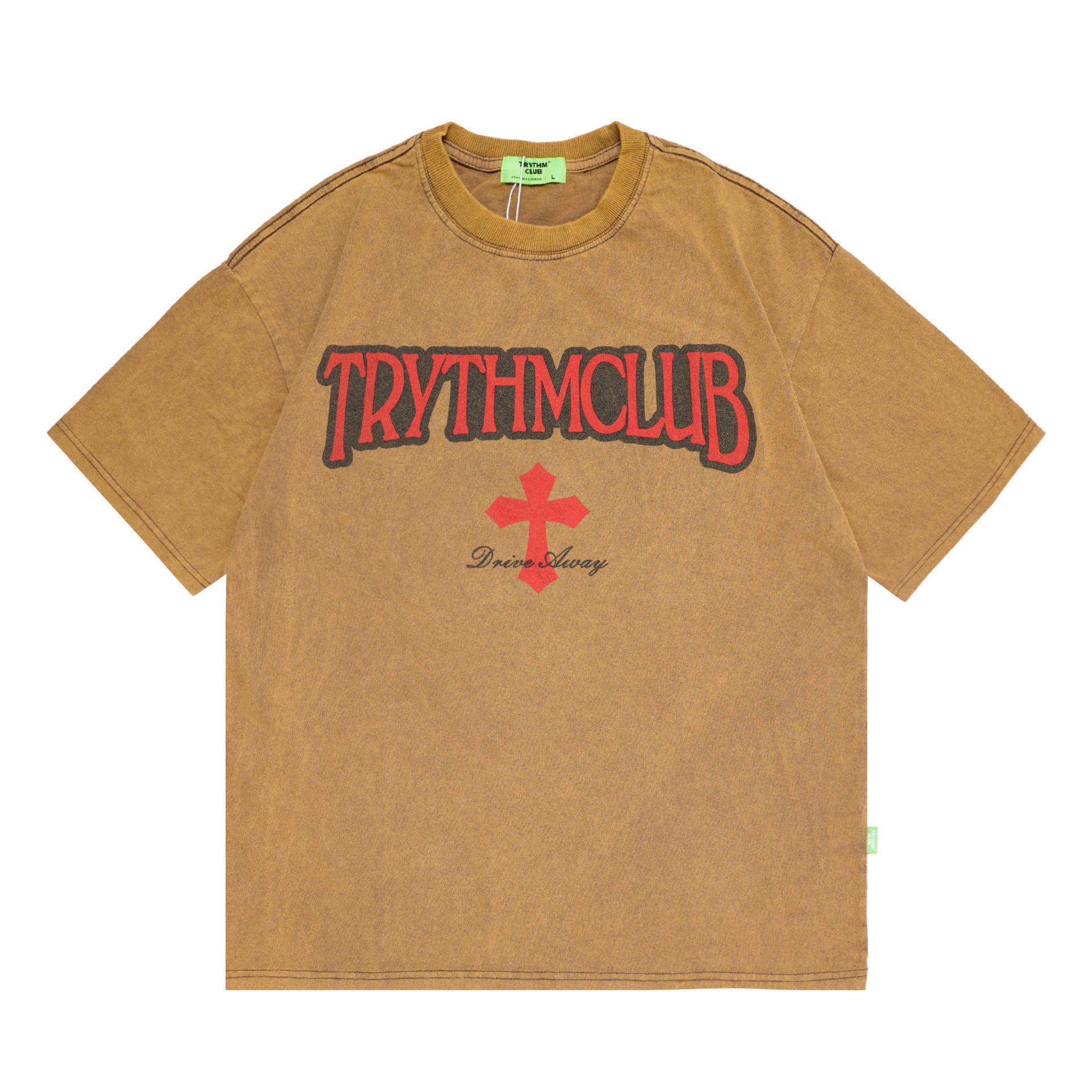 

TRYTHMCLUB Trendy European & American Washed Pullover T-shirt - Cool Letter Design, Short-Sleeved, Casual Fit for Couples XL (for 65-90 kg) коричневий