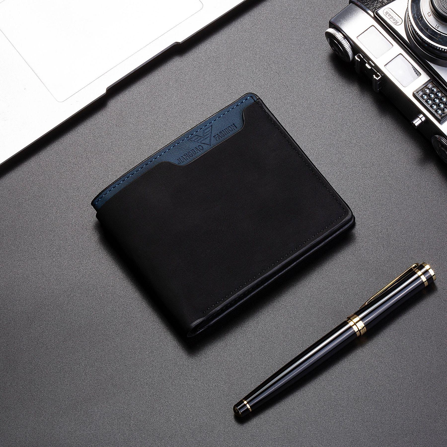 

Men s Cross-Border Leather Wallet: Short Style with Multi-Card Slots, Coin Purse, and Money Clip for Business Use. чёрный
