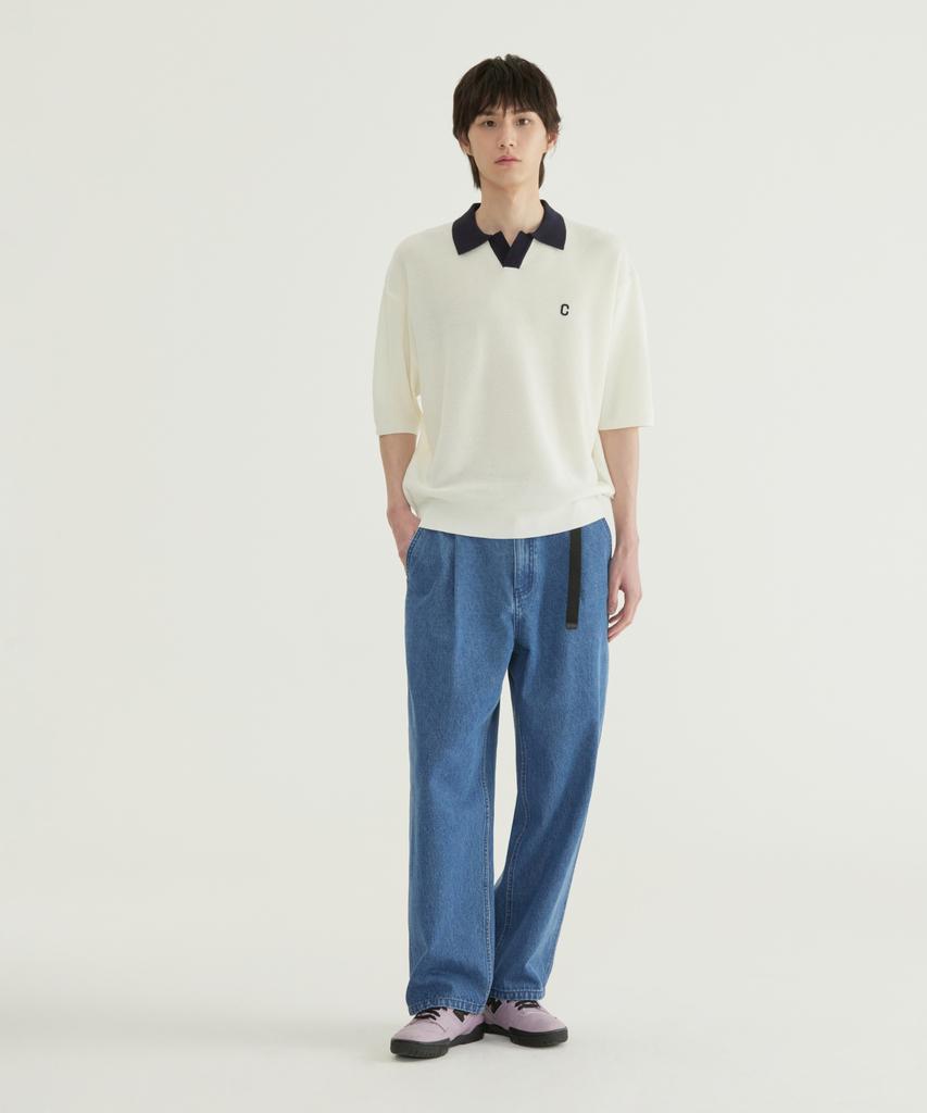 COVERNAT Open Collar Half Knit Navy