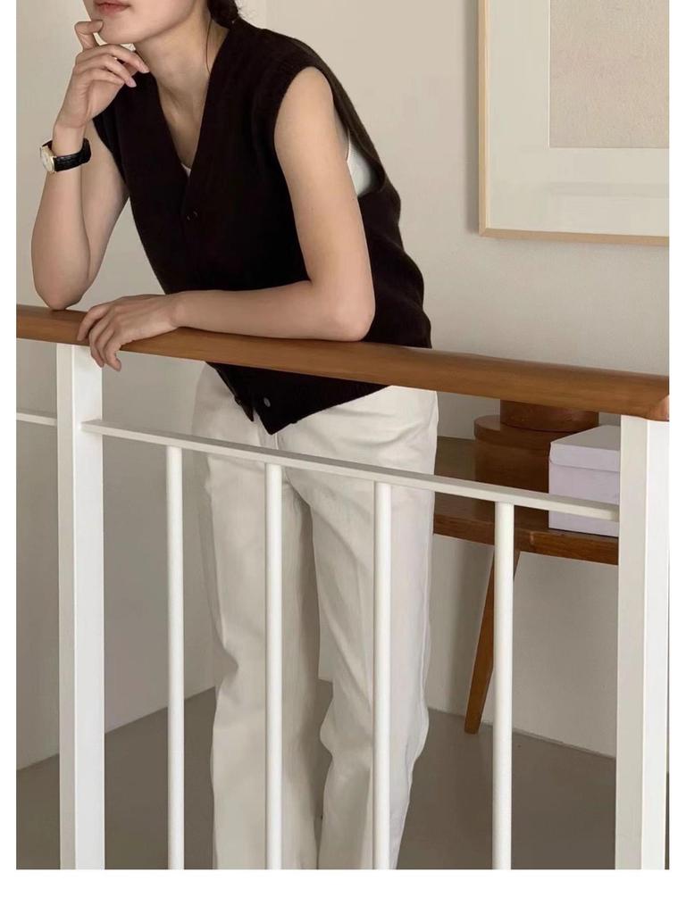 Women's Wool Vest: Autumn Winter V-Neck Cardigan with Cashmere, Loose Sleeveless Design, Shoulder Pads, Knitted Sweater.