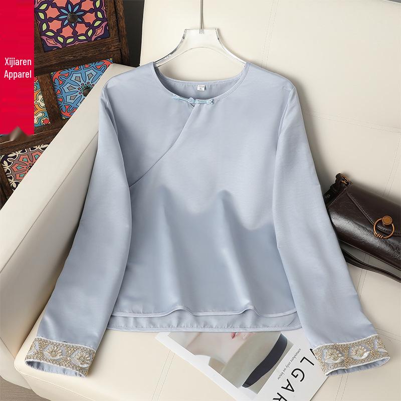 

2026 Spring/Autumn Women s Lightweight Chinese Style Long Sleeve Base Layer Top XL for 85-105 lbs синій