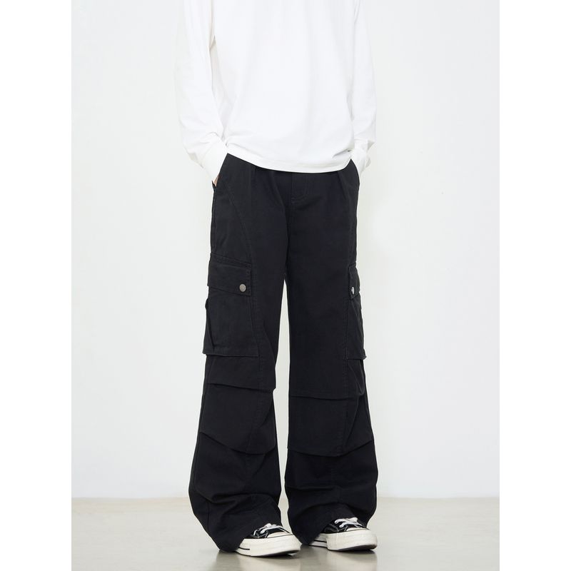 Kisko Design-Inspired Vintage Deconstructed Pocket Wide-Leg Pleated Cargo Pants for Men and Women, American High Street Casual Straight-Leg Pants