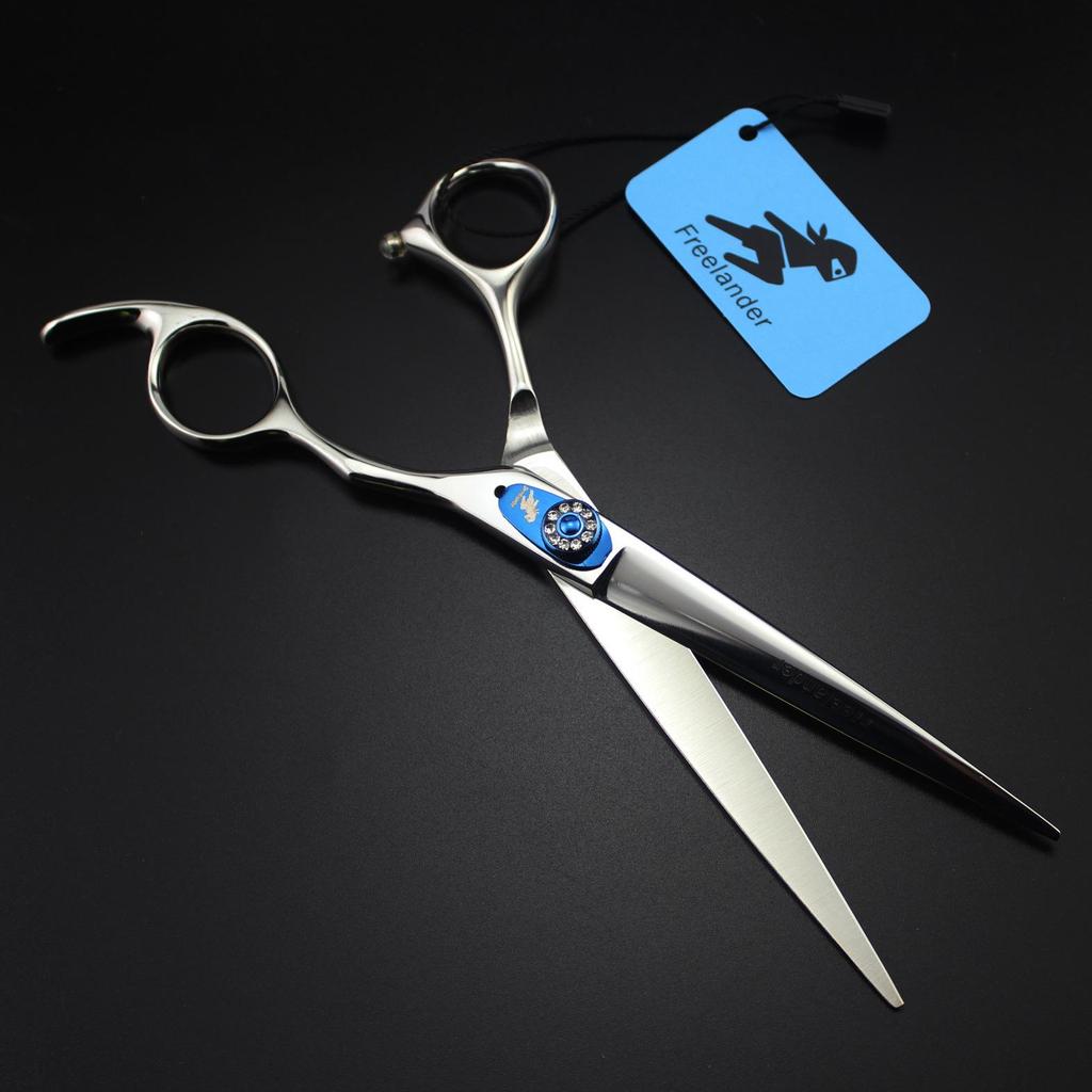7.0-Inch Blue Freelander 440C Hairdressing and Pet Straight Shears with Bag