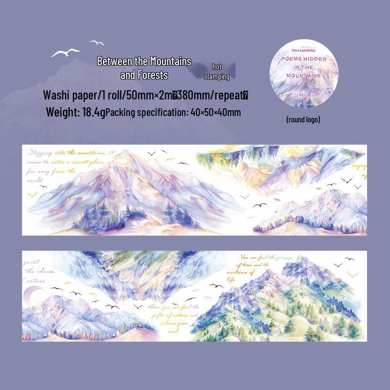 Beautiful Day Gold Foil Washi Tape: Mountain and Forest Scenery - 6 Styles Available