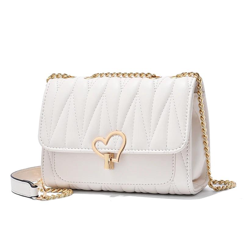 New Women Fashion Peach Heart All-Match Messenger Bag Solid Color Females Square Popular Shoulder Chain Flap Bags For Ladies
