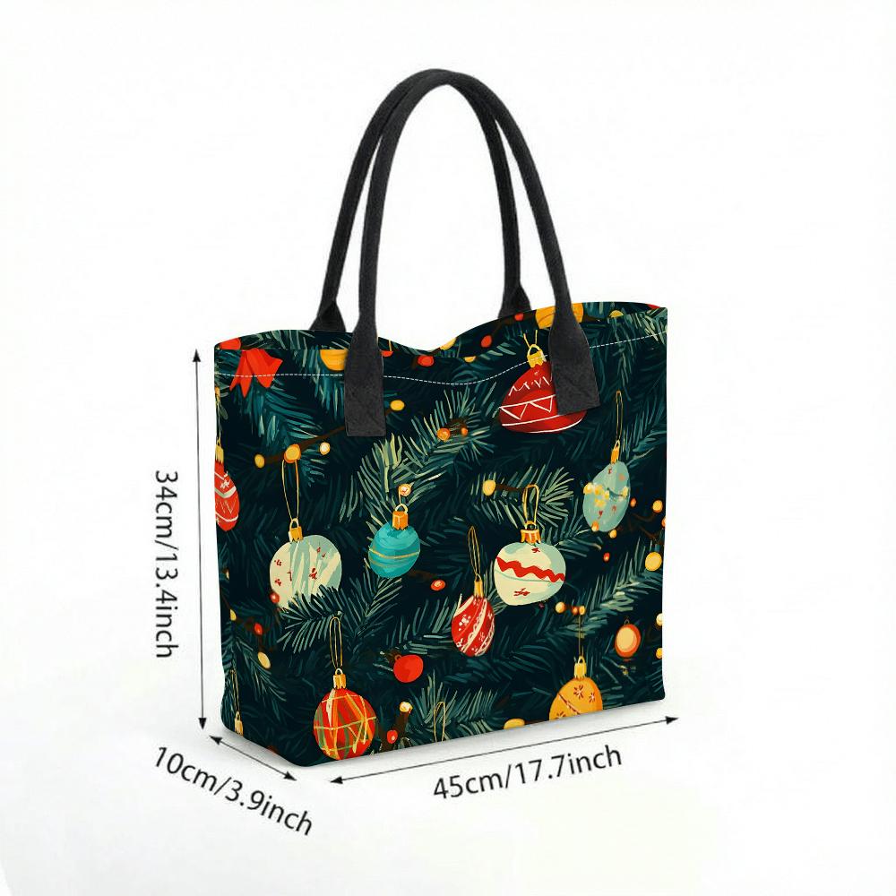 Christmas Print Large Tote Bag Fashion Casual Holiday Shoulder Handbag for Daily Use