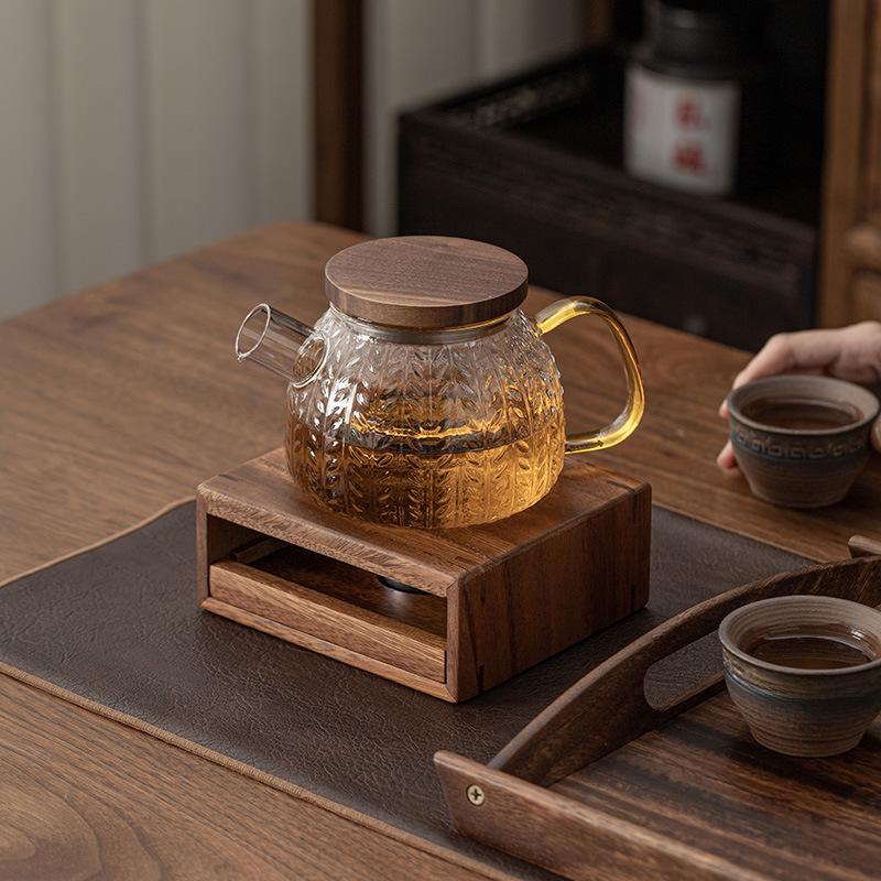 Walnut Tea Warmer Table with Candle Heating Base