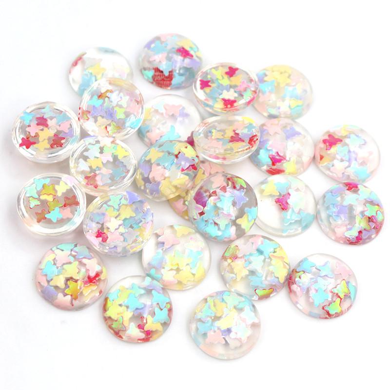 40pcs 12mm Mix Colors Star Round Moon Style Flat Back Resin Cabochon For Bracelet Earrings Accessories
