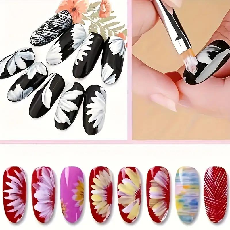 8PCS Nail Art Brush Set Flower Painting Pen Flower Pen Sawtooth Pen Sawtooth Pen DIY Handmade Special-shaped Carving Nail Art Tools