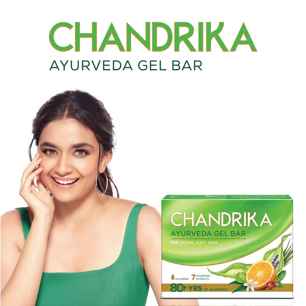 Chandrika Glycerine Ayurveda Gel Bar Soap With Jojoba Oil For Moisturized Skin | Gentle Herbal Bath Bar For All Skin Types | (125g X 6N) Pack Of 1