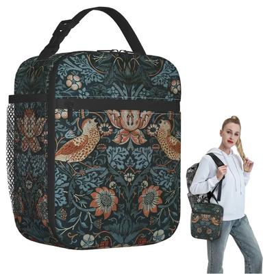 William Morris Original Vintage Poster - Strawberry Thief 1883 Insulated Lunch Bag Portable Food Boxes Thermal Lunch Box Tote