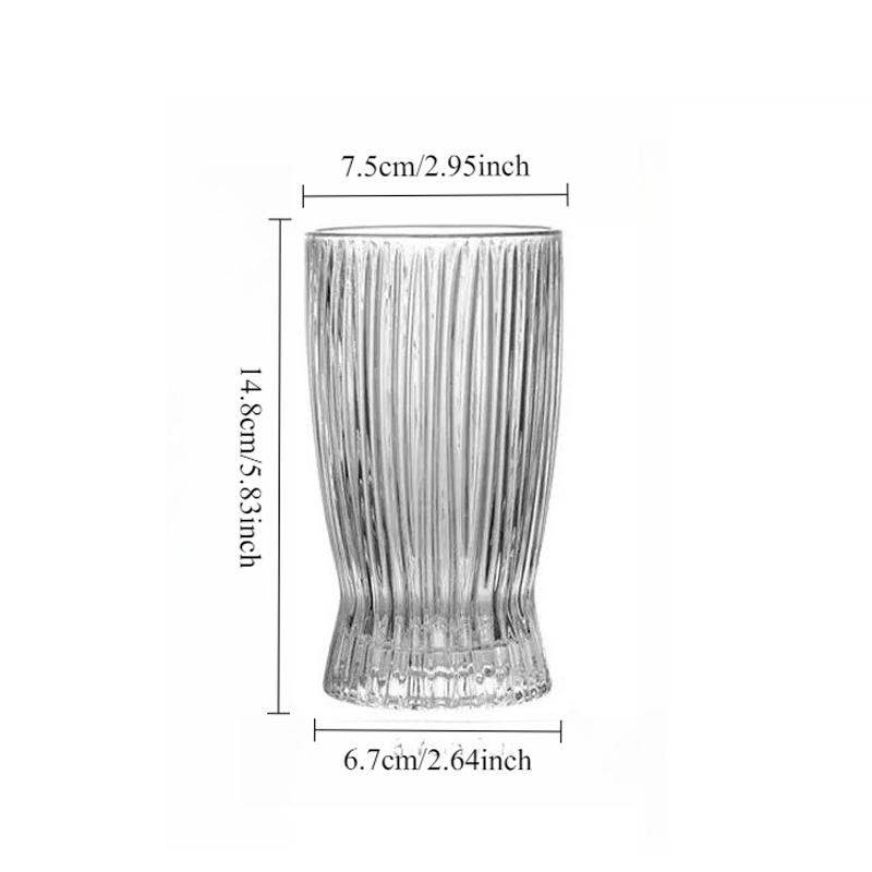 280ml/370ml Gestreifte Glasbecher Erdbeer-Milchshake-Tassen Nordischer Stil Cocktailglas Einzigartiges Design Glasbecher mit Flammenmuster