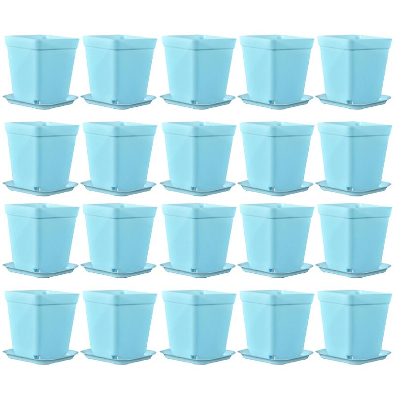 

20PCS/Set Candy Color 7cm Square Mini Flowerpot with Tray Office Desktop Plant Grow Container Succulent Pot Garden Nurseries ZYF