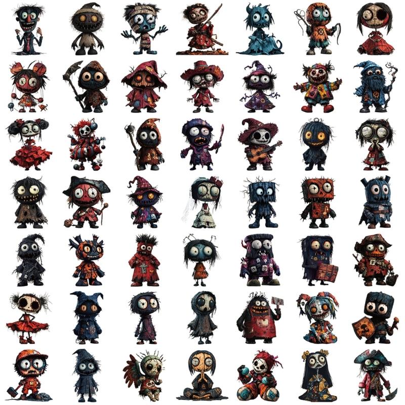 Pack Of 50 Spooky Character Stickers Reusable Adhesive For Device Customization Party Theme Decals