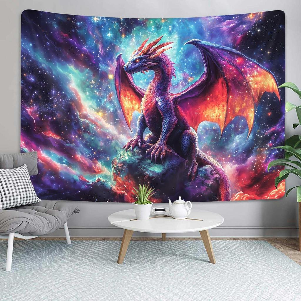 Purple Dragon Tapestry, Gothic Medieval Fantasy Animals Cool Dragon Tapestry for Bedroom Aesthetic, Nebula Starry Sky Ta
