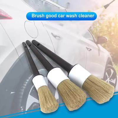3Pcs Car Exterior Interior Detail Brush Boar Hair Bristle Brushes For Car Cleaning Auto Detail Tools Dashboard Cleaning Brush