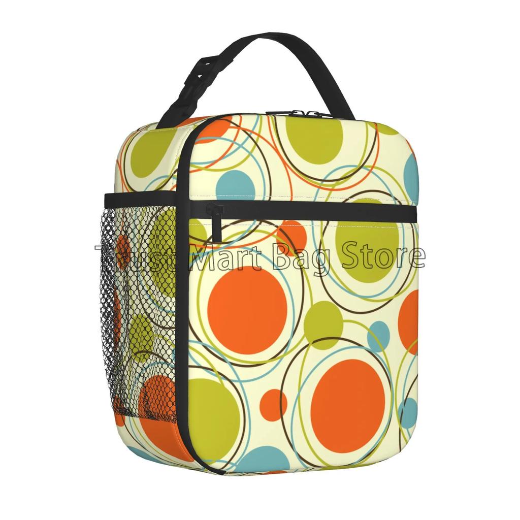 Mid Century Fifties Modern Atomic Retro Colors Insulated Lunch Bag Resuable Thermal Lunch Box Portable Cooler Bento Tote Bags