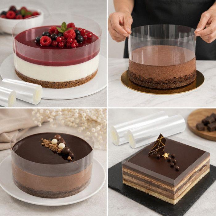 Lot de 2 Rouleaux Rhodoïd Alimentaire 8 cm x 10 M – Ruban Transparent Cerclage, Décoration de Gâteaux, Pâtisserie et Entremets