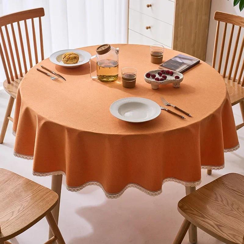Tassels Tablecloth Waterproof Solid Color Table Cloth Round Cotton Linen Table Cover Dining Party Hotel Desk Case