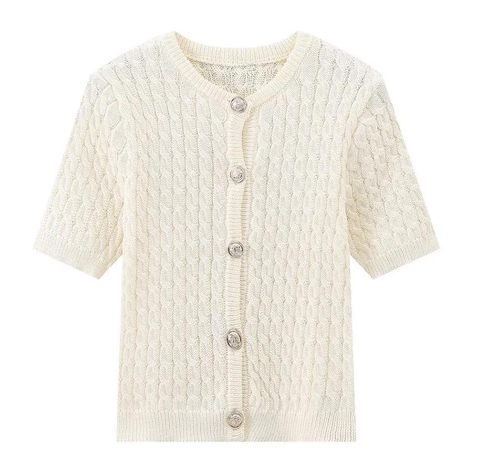 European and American Women's Slim Fit Knit Short Sleeve Cardigan