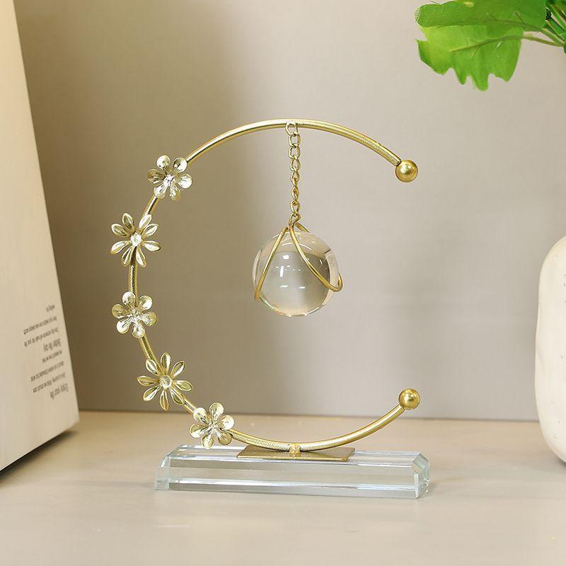 

Golden Moon Crystal Ball Decor Metal Floral Crescent Ornament Clear Crystal Ball for Living Room Bedroom Office Home Decor Gift