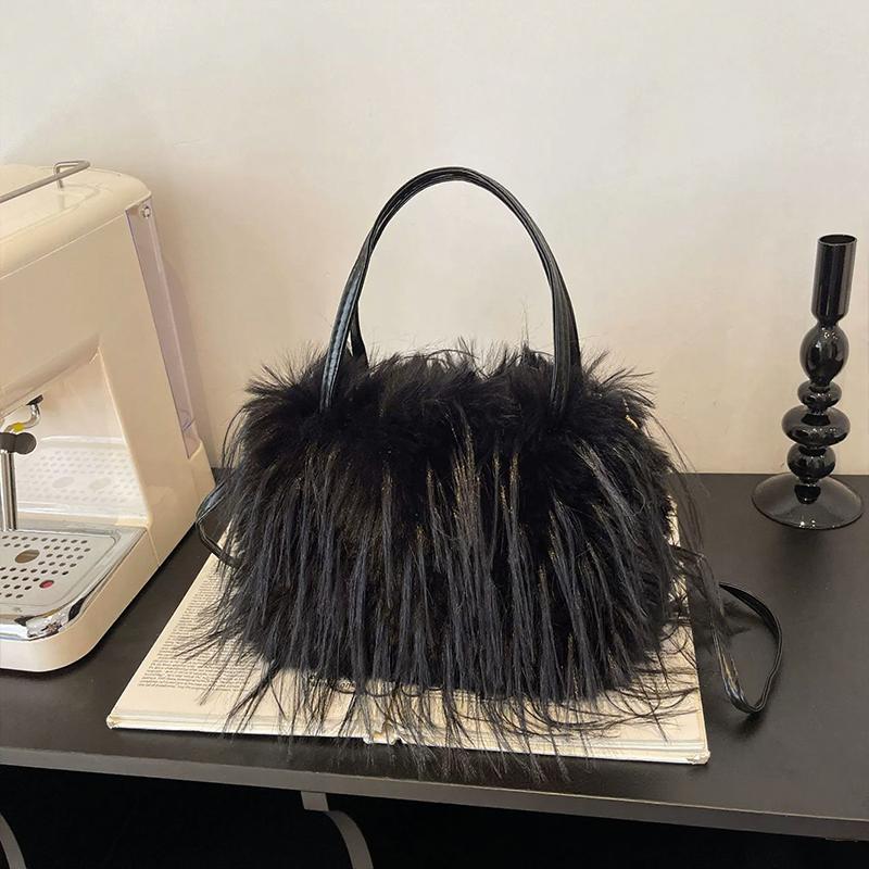 Furry Bags For Women's Fashion Women's Fur Tote Bags Y2K Handbag Versatile Designer Luxury Furry Bags Big Handbags Crossbody