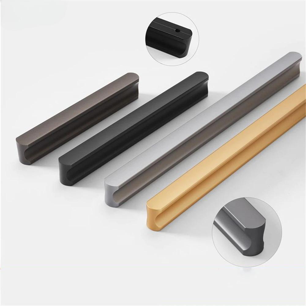 Hidden Furniture Handle Gold Black Gray Kitchen Cabinet Knob Wardrobe Drawer Pull Kitchen Extended Door Handle Accessories Knobs