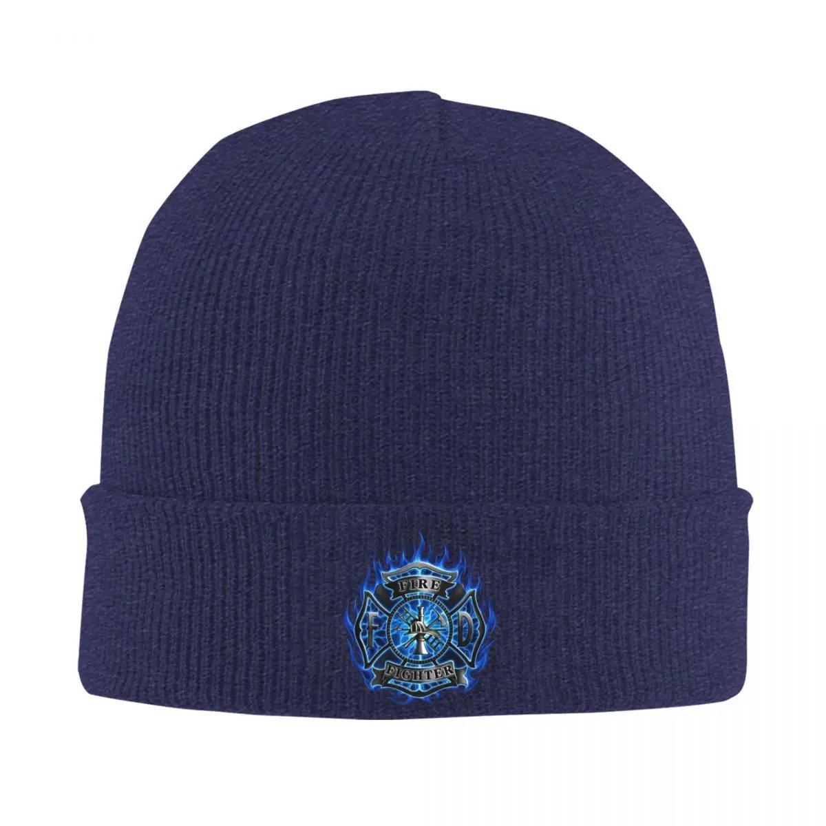

New Blue Firefighter Logo Knitted Hat Womens Unisexs Beanie Autumn Winter Hats Acrylic Fire Rescue Hip Hop Melon Cap