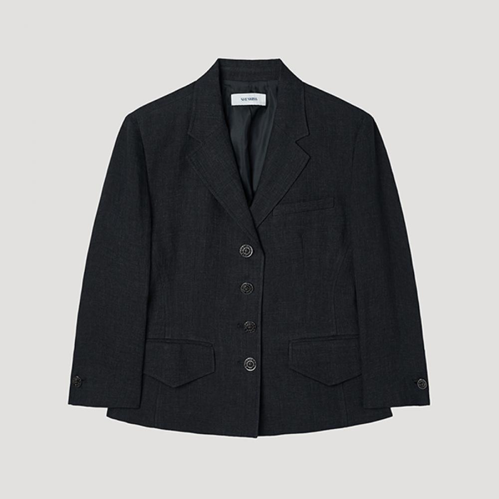 

[shs Miss] Short Sleeve Linen Slim Fit Jacket Swwjkp22160 Ch charcoal/55