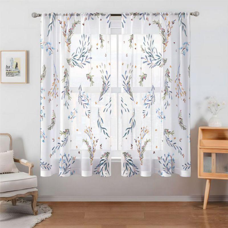 

2pcs Spring-inspired Embroidered Sheer Curtains Translucent Gauze Curtains 45*135cm