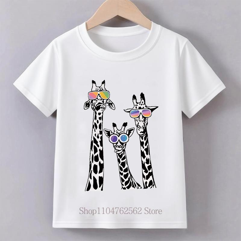 Black White Giraffe Graphic Tshirts for Girls Summer Children Cute Funny Casual Colorful Tops Kids ONeck Short Sleeve Tshirts