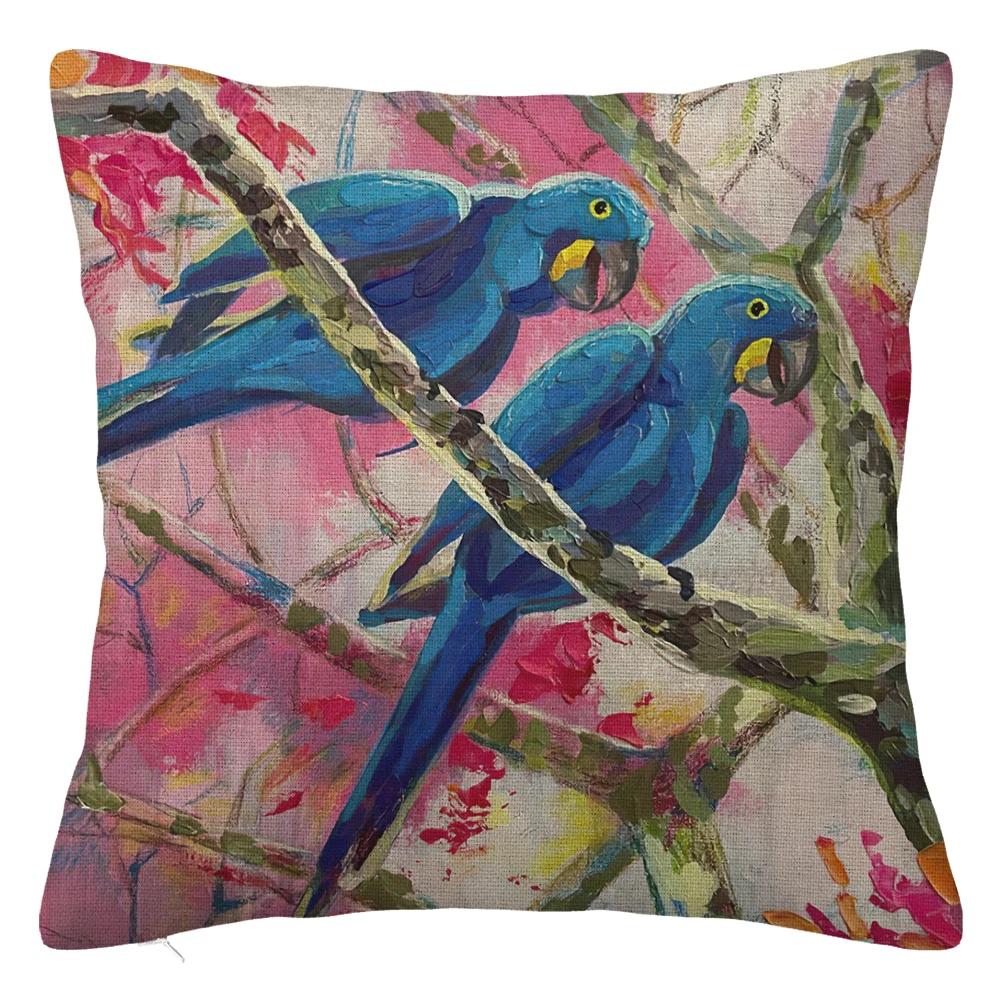 Branch Bird Flower Linen Pillowcase Sofa Cushion Cover Home Decoration Can Be Customized for You 40x40 50x50 60x60 45x45