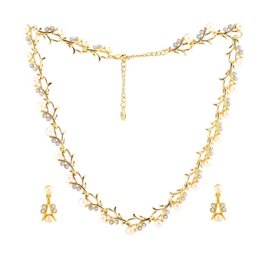 Estele Necklace Set for Women with Gold Plated Sparkling White Crystals and Stones