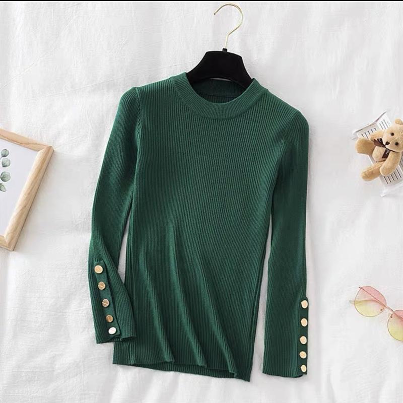 Autumn and Winter Long Sleeve Soft Knitted Women's Sweater Half High Collar Solid Bottom Pullover Sweaters Tops Ladies O Neck Casual Knitwears 24973