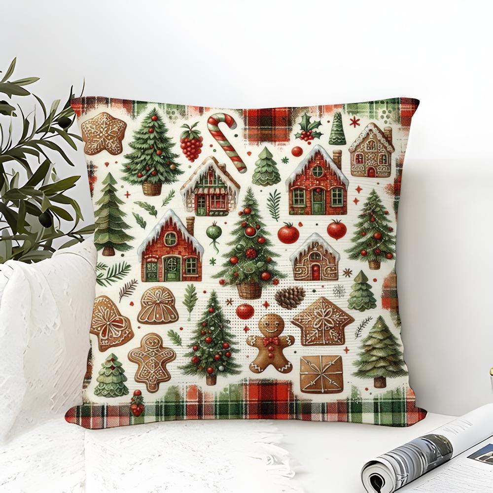 Square Cartoon Festive Print Pattern Pillow Case Linen Pillow Case Sofa Home Decor Cushion Cover Cushion Cove
