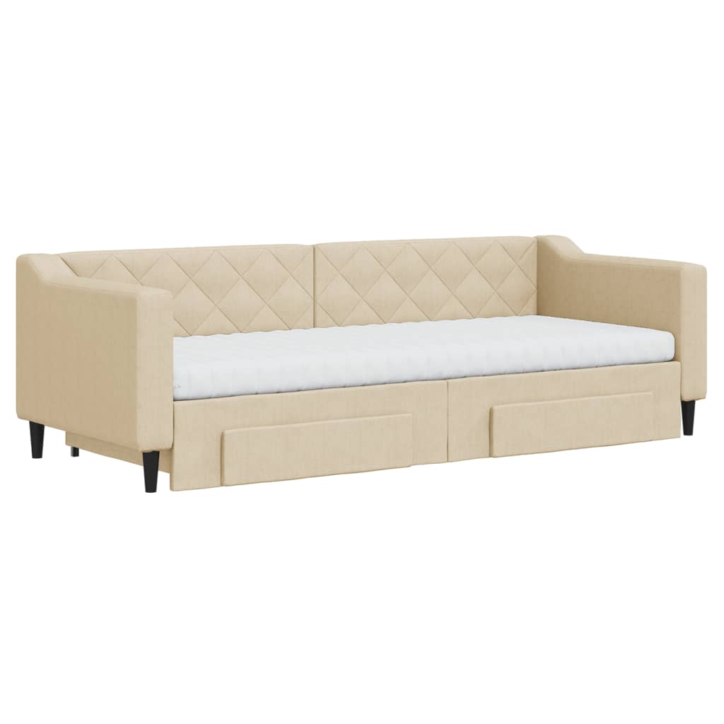 Vidaxl Sofa Rozsuwana Z Szufladami, Kremowa, 80X200 Cm, Tkanina
